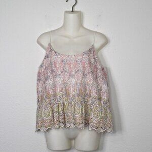 Anthropologie Floral Eyelet Top Sz 8 Crop Tiered Gradient Boho Coquette Coastal
